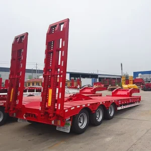 Strong Reinforced Frame Multi Functional 3 Axis Transportation Trailer Flatbed Semi Trailer for Heavy Construction Equipment