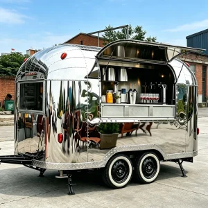 Super Size Candy Aluminum Fiberglass Food Truck Doner Container Burrito Food Trailer Double Axles ADR Certified Retro