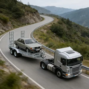 Tandem Axle Steel Car Transport Trailer Heavy Duty Frame Utility Hauler with Foldable Ramps for ATV and Off Road Vehicle Delivery