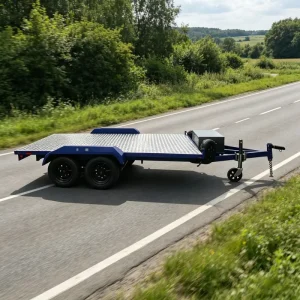 Tandem Axle Steel Q235 Car Hauler Trailer Electronic Braking Diamond Plate Flatbed Secure Storage Box for Race Car Powersports