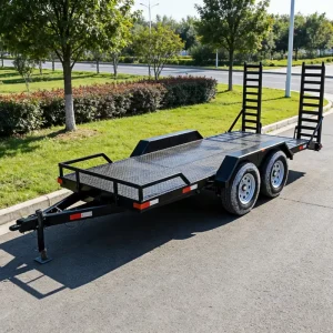 Tandem Axle Steel Q235 Flatbed Equipment Trailer Foldable Loading Ramps Heavy Duty Hauler Featuring Electronic Braking System
