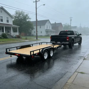 Tandem Axle Utility Trailer Wooden Deck Steel Frame Electronic Braking 3000kg Capacity for ATV UTV Cargo Equipment Transport