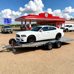 Three Horses Heavy Duty 8×5 ft Steel Utility Trailer Flat Bed Car Trailer with Electric Air Brakes 1001 2000kg Payload Capacity