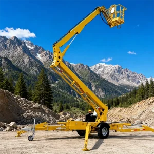 Towable Trailer Hydraulic Boom Lift Articulated Cherry Picker for Building Maintenance Landscape Tree Trimming Repair
