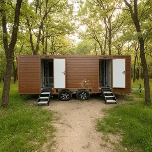 Towable Wood Look Portable Bathroom Trailer Mobile Sanitation Unit with Multiple Stalls for Various Outdoor Locations
