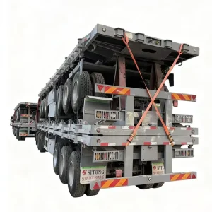 Transport Truck Trailers 3 Axles Flatbed Semi Trailer with Air Suspension for 20ft 40ft 45ft Containers 20 80T Capacity