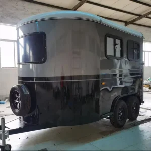 Two tone Customized Deluxe Horse Trailer tandem Axle with Ramp and Spare Wheel Capacity for 2 Horses