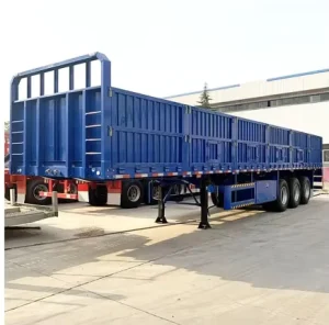Wosheng Factory New Tri axle Steel Bulk Cargo Transport Drop Side Wall Semi Trailer with 100 Ton Max Payload